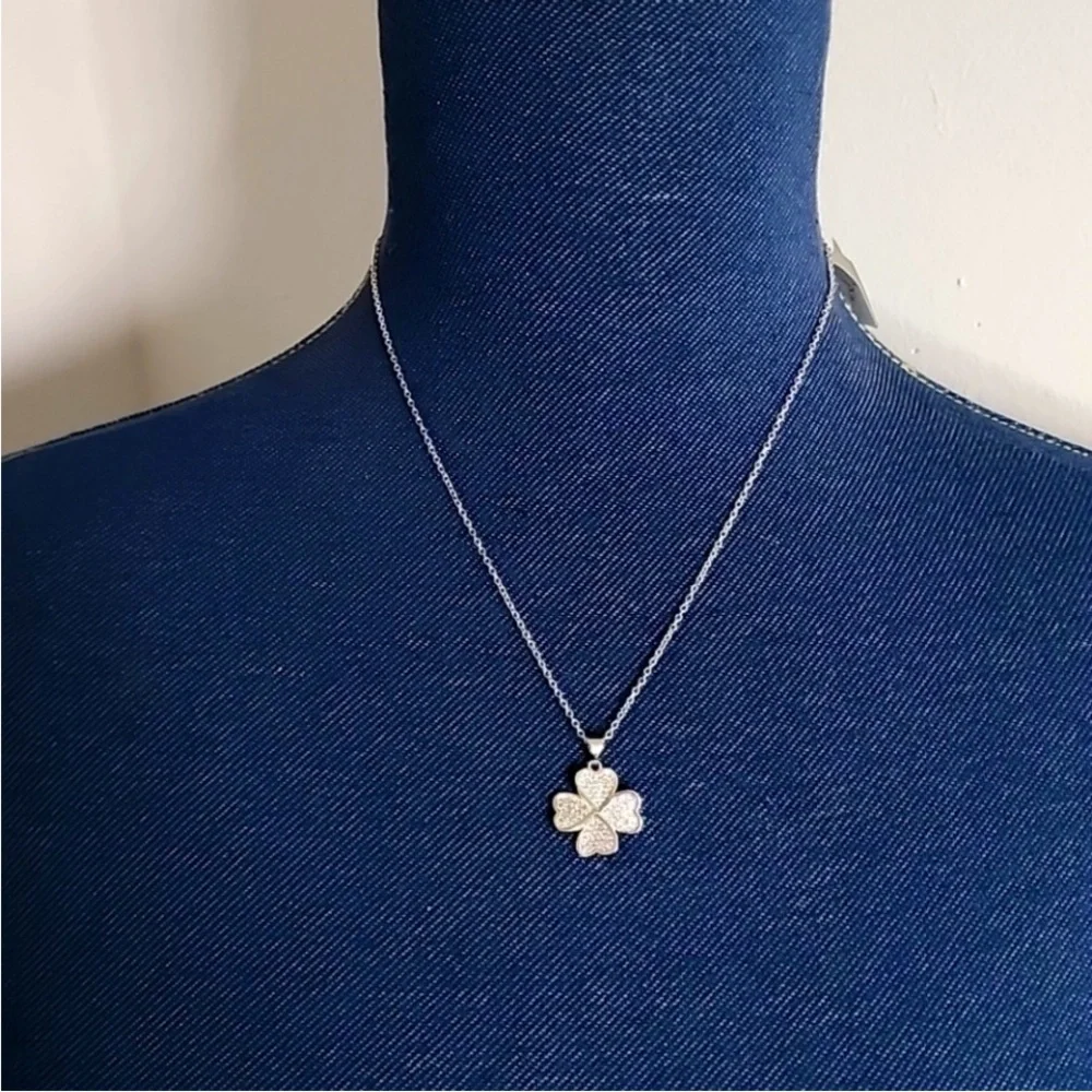 Baublebar White GP Stainless Steel Four Leaf Clover Pendant 18" Chain Necklace - Picture 6 of 13